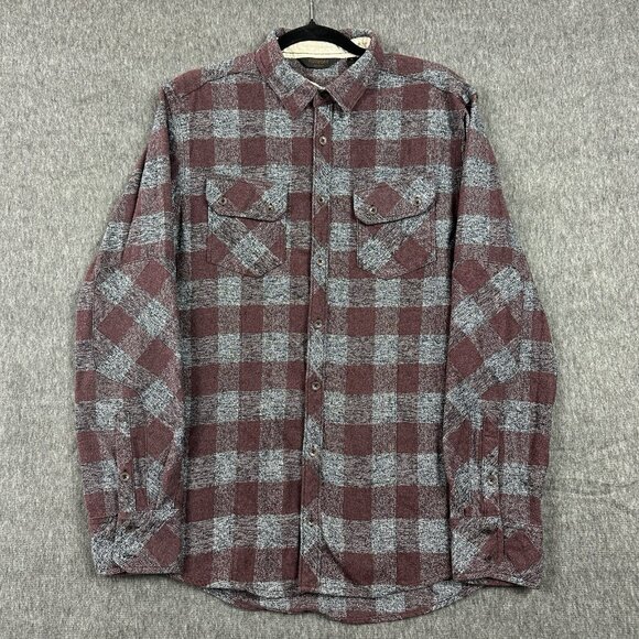 Outpost Makers Mens Flannel Brown Plaid Large Long Sleeve Button Up Collar Shirt - Picture 1 of 11